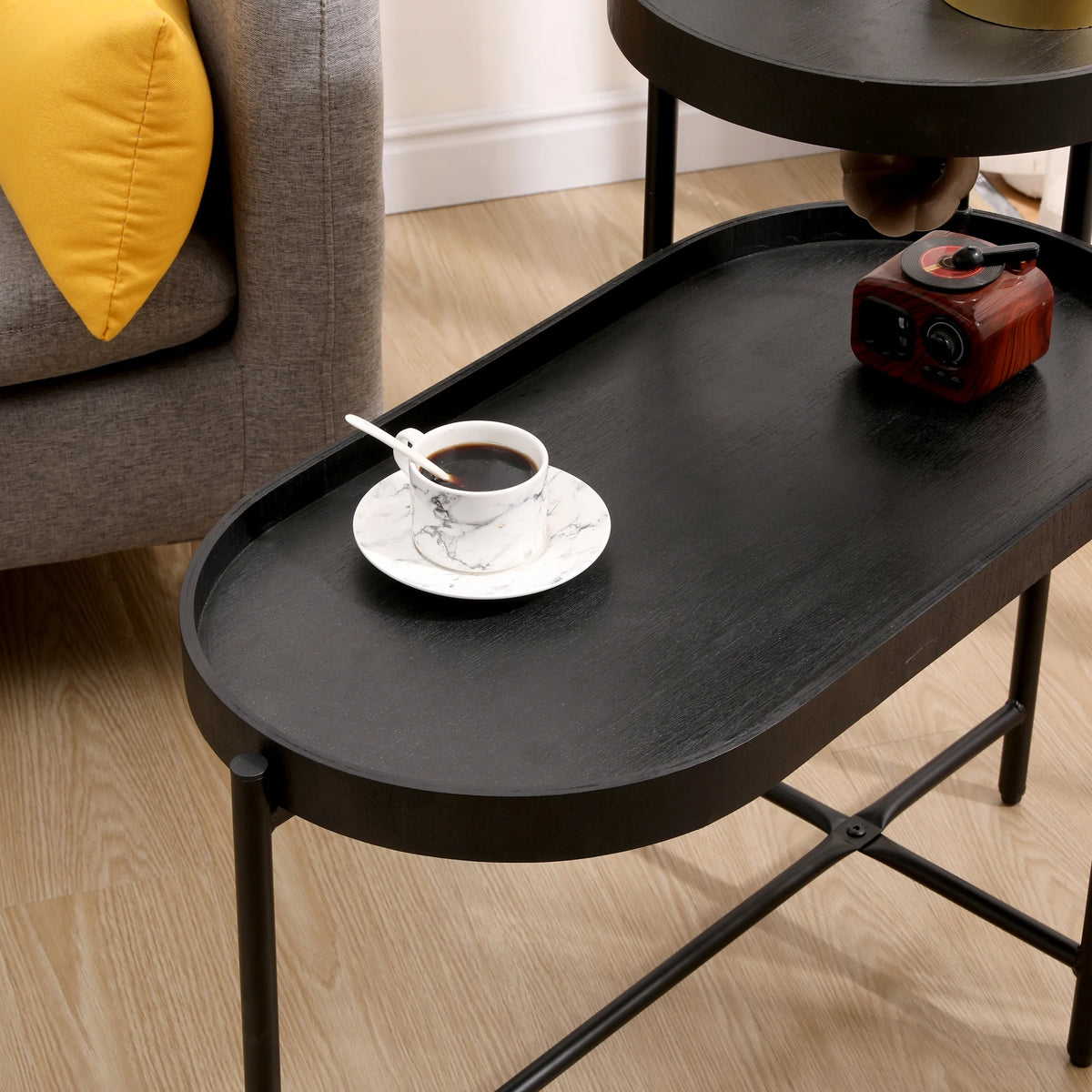 Black 2-Tier Side Table with Storage Y822