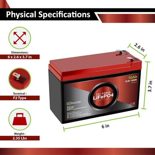 12V 10Ah Lithium LiFePO4 Deep Cycle Rechargeable Battery with Built-in BMS X14097
