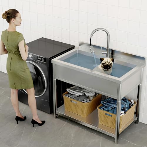 Stainless Steel Freestanding Utility Sink with Pull-out Faucet W98277