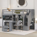 Grey Twin Size Wood Loft Bed with Desk and Storage I8250