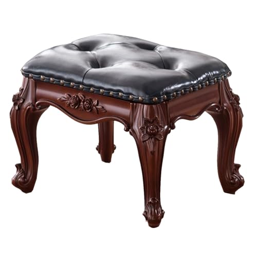Blue Leather Wooden Footstool D8198