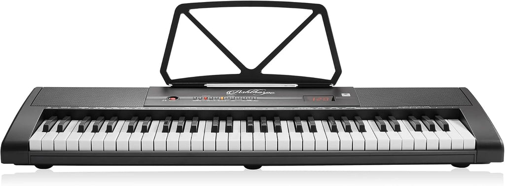 61-Key Digital Electronic Keyboard Piano with Light Up Keys, Stand, Bench, Headphones, Mic and Keynote Stickers M838559