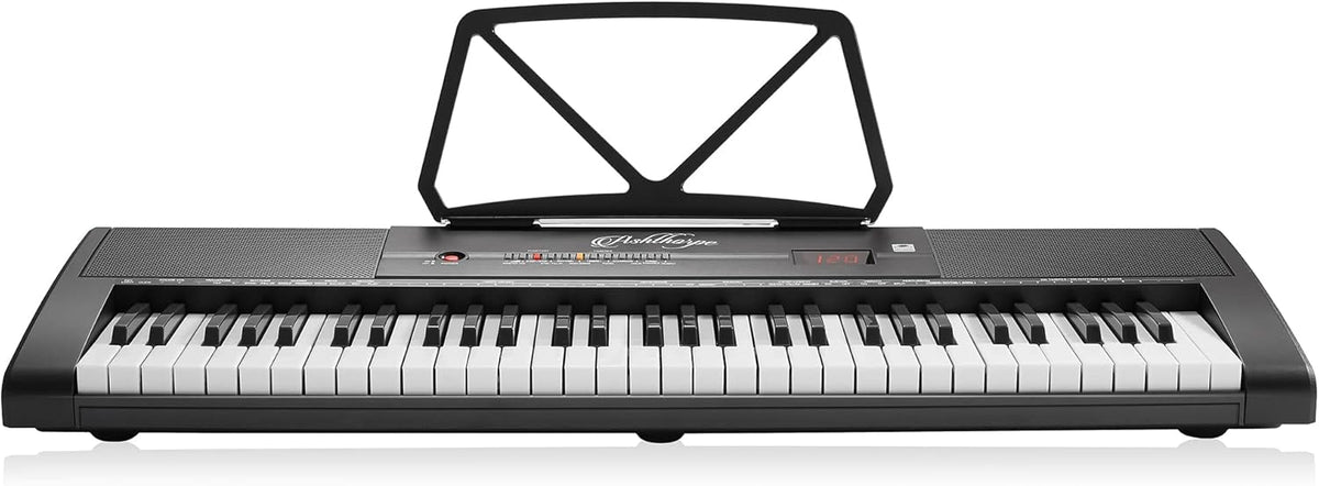 61-Key Digital Electronic Keyboard Piano with Light Up Keys, Stand, Bench, Headphones, Mic and Keynote Stickers M838559