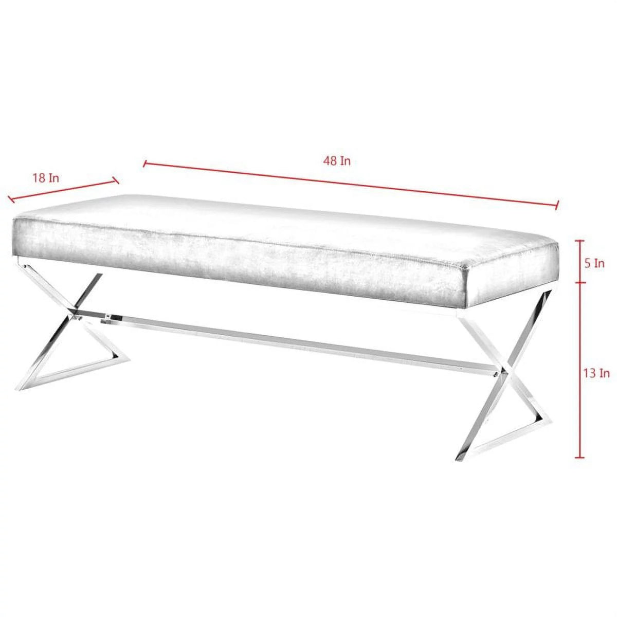 Blue Velvet Upholstered Bench with Stainless Steel Legs Z299