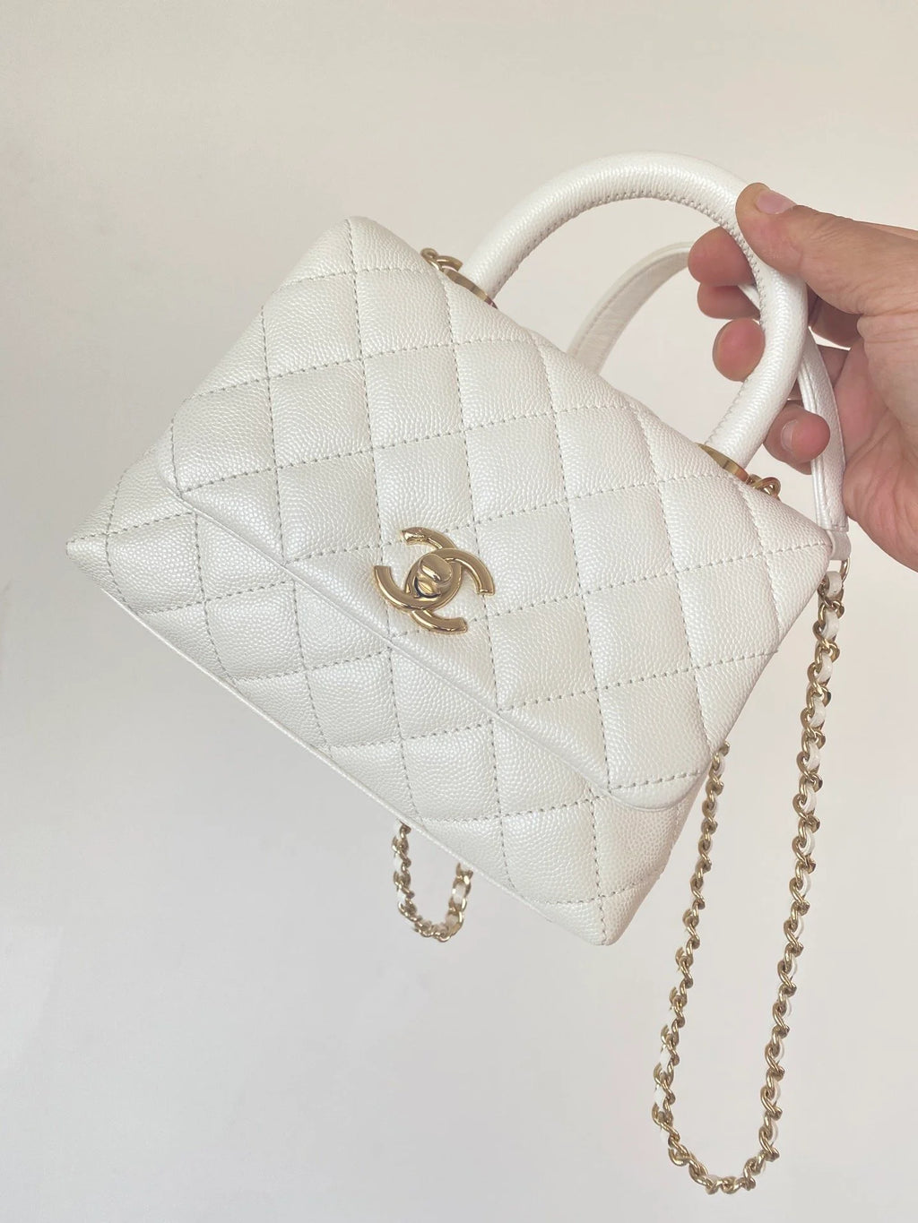 Mini Flap Bag Top Handle White V35794
