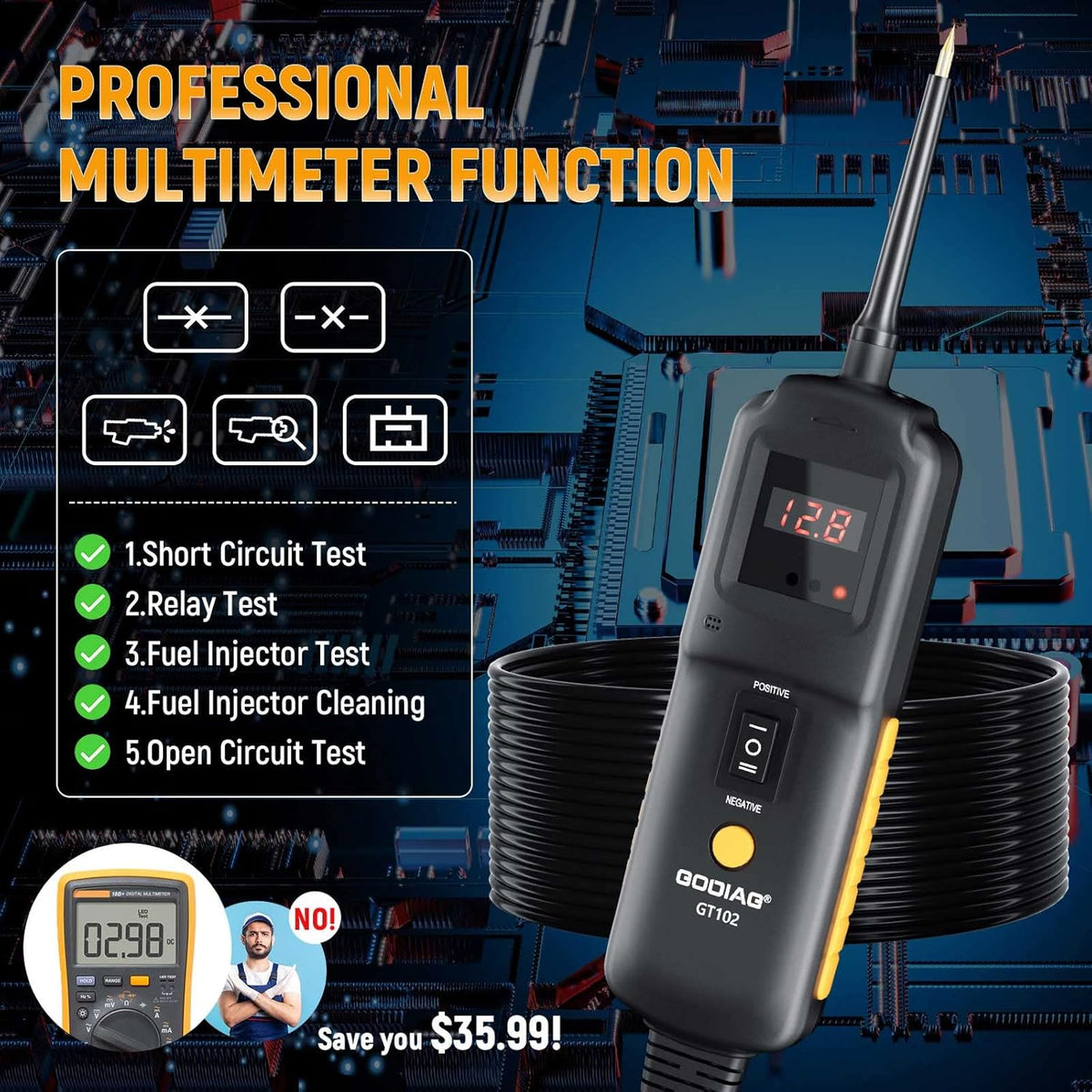 Circuit Analyzers Kit Automotive Circuit Tester with 20ft Extension Cable O387542