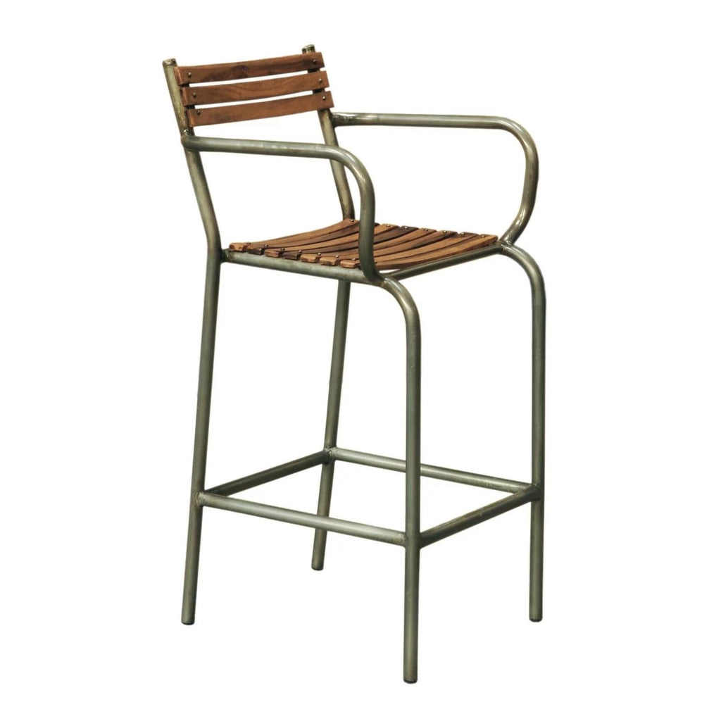 Brown Wood and Metal Frame Bar Stool C8874