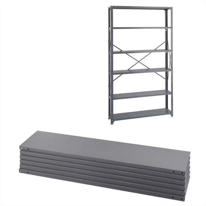 Steel Shelving Kit with Posts 12 x 48 in Gray Z489