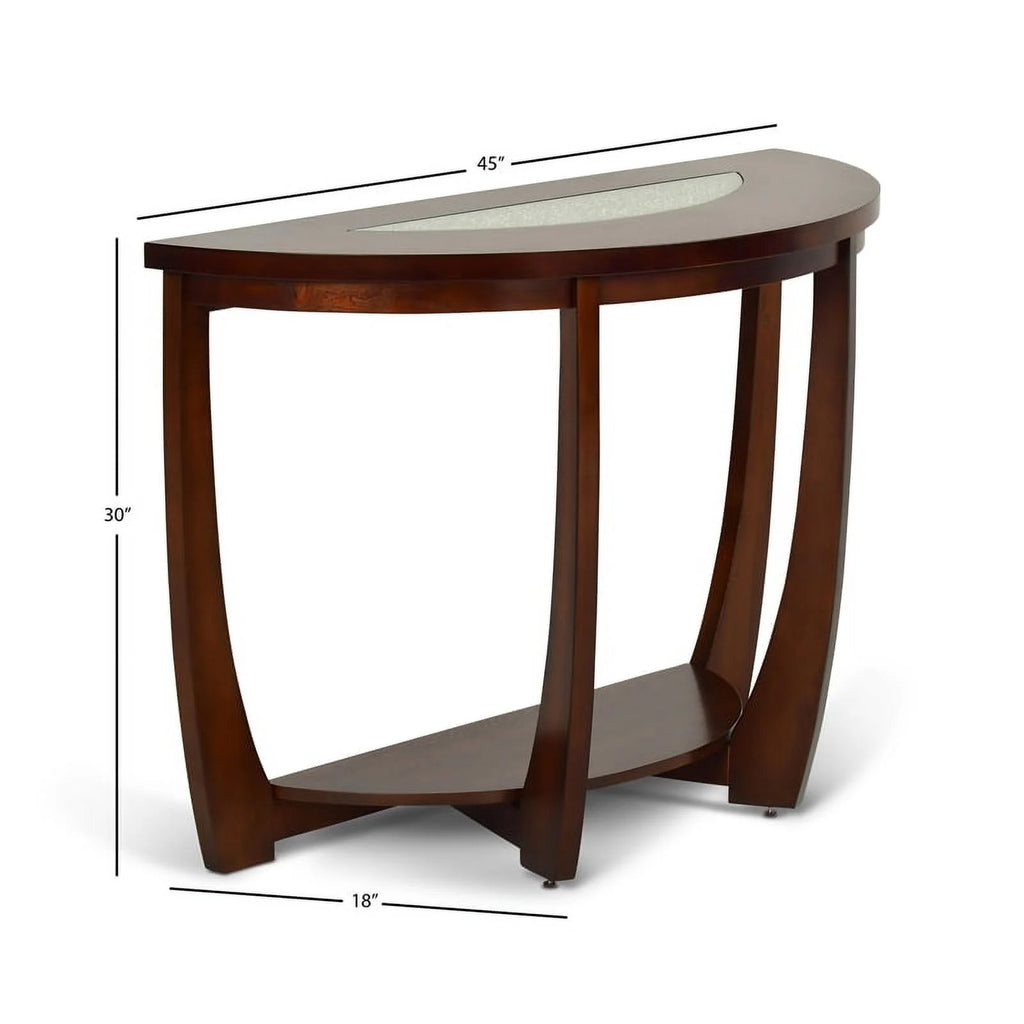 Cherry Finish Wood Sofa Table with Cracked Glass Insert C96733