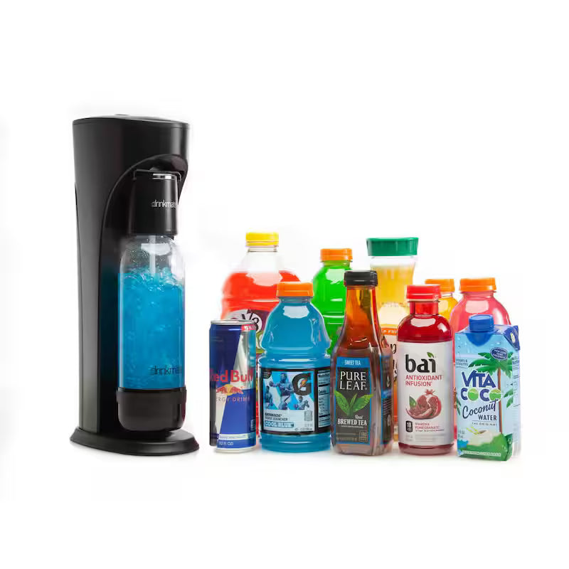 Matt Black Sparkling Water & Soda Maker Machine with 3 CO2 Cartridge, 1L & 0.5L Bottles T1288