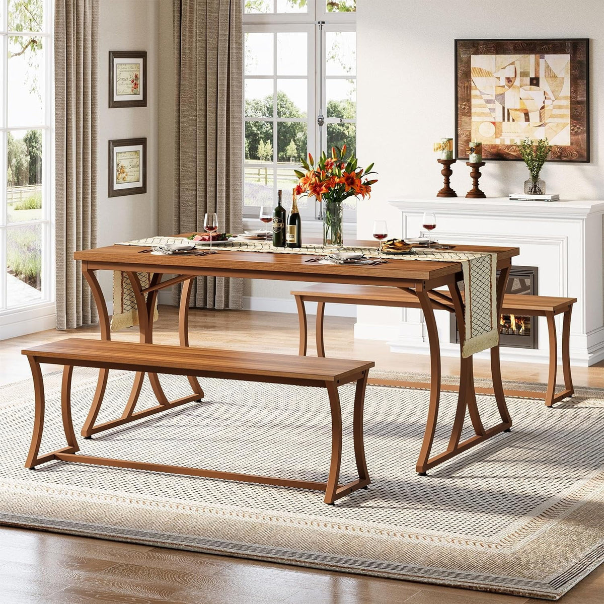 51-Inch Dining Table Set with 2 Benches & Table Runner B70899