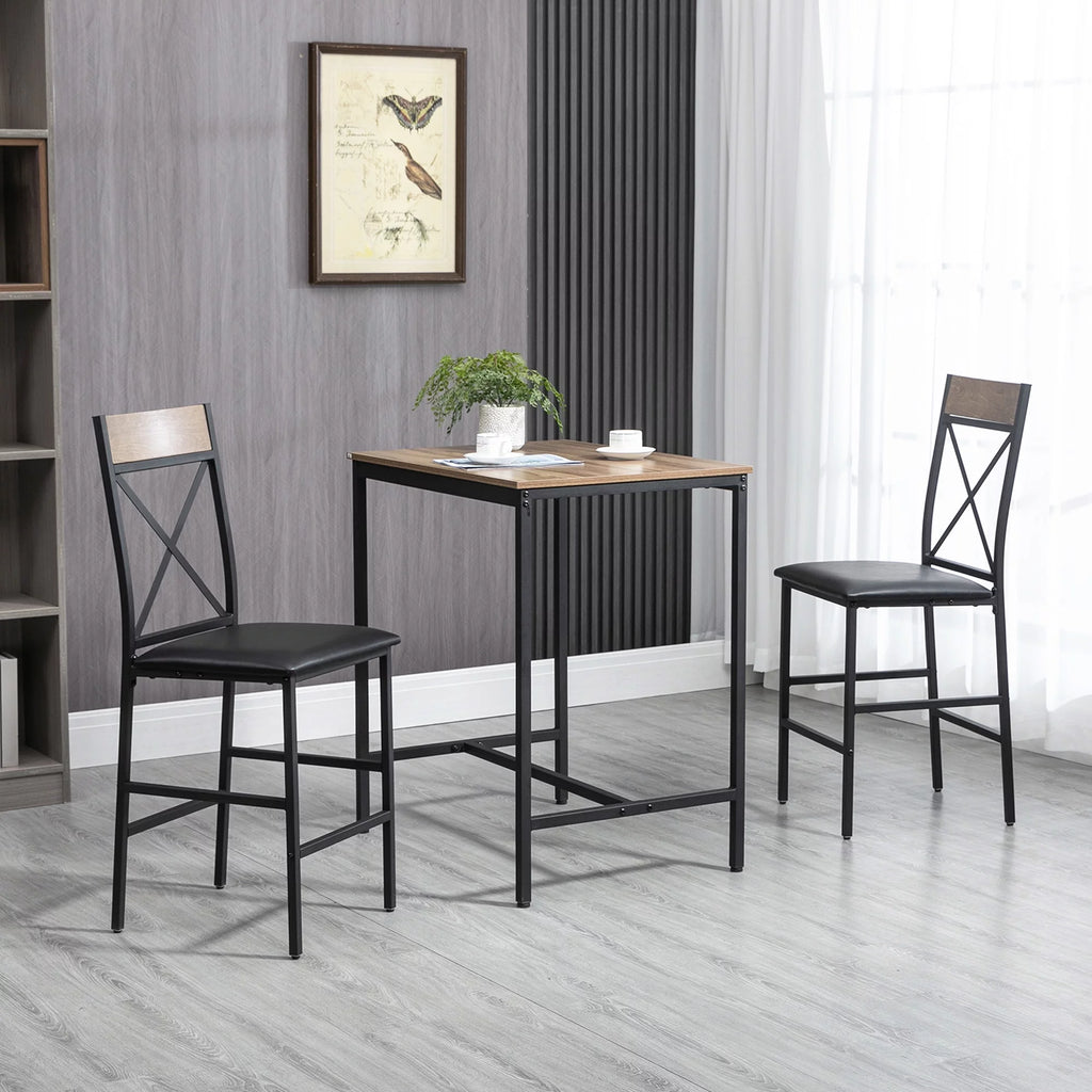3 Piece Dining Table and Chairs Set with PU Padded Stools O60725