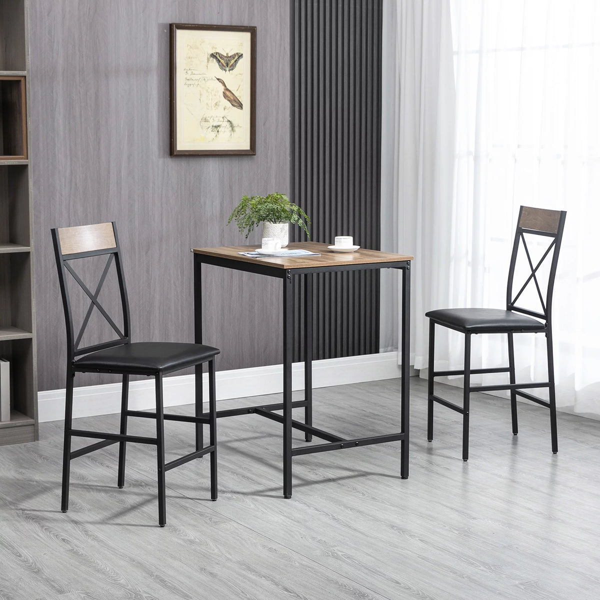 3 Piece Dining Table and Chairs Set with PU Padded Stools O60725