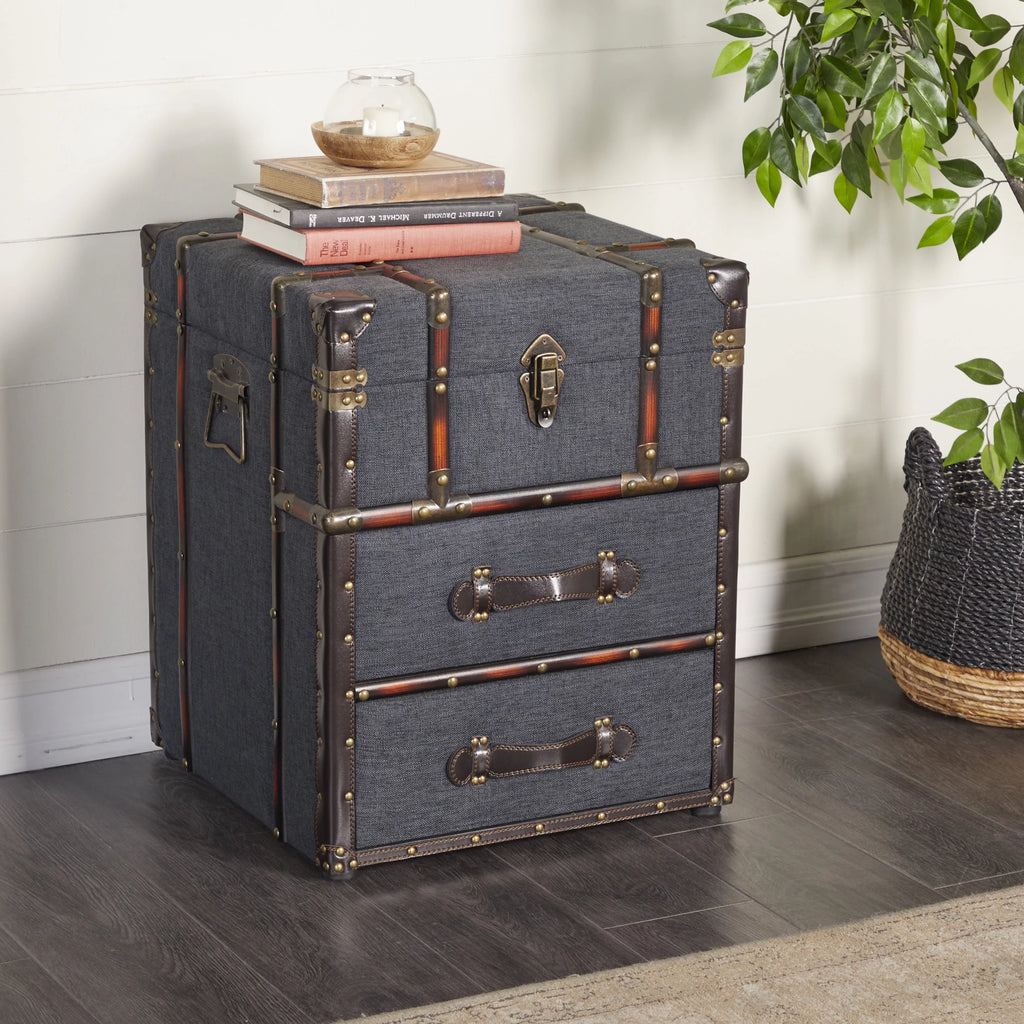 Brown Traditional Wood Stacked Storage Trunk Chest D1132