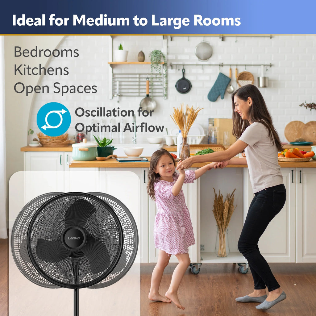 16 Oscillating Adjustable Pedestal Fan with 3-Speeds, Black S8532