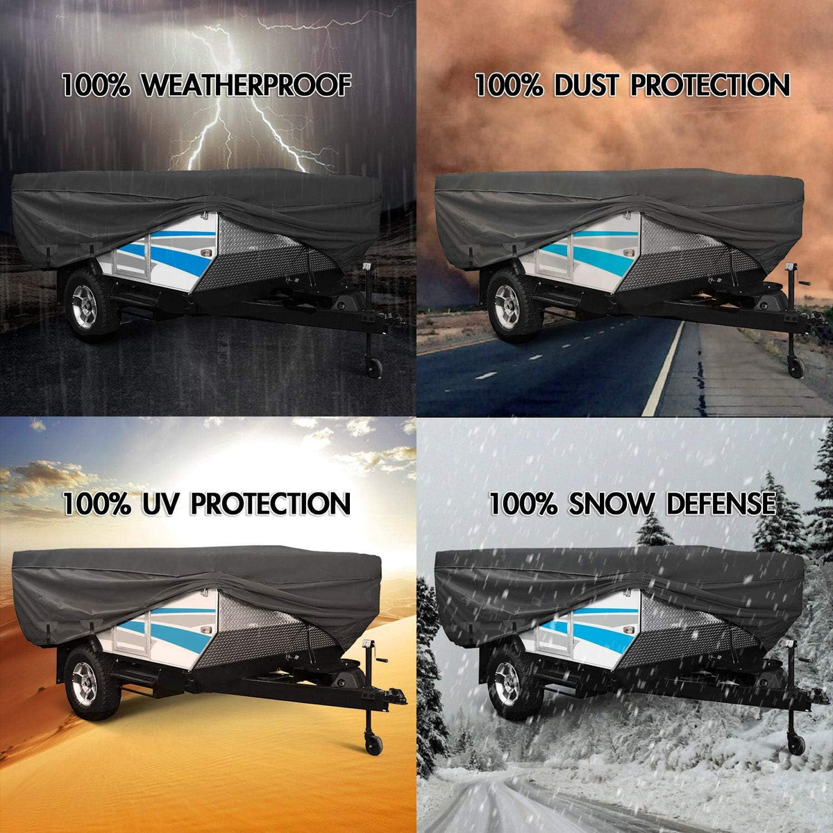 Waterproof Folding Camping Travel Trailer Storage Cover, 300D Polyester, Fits Length 16'-18', Gray Y5489