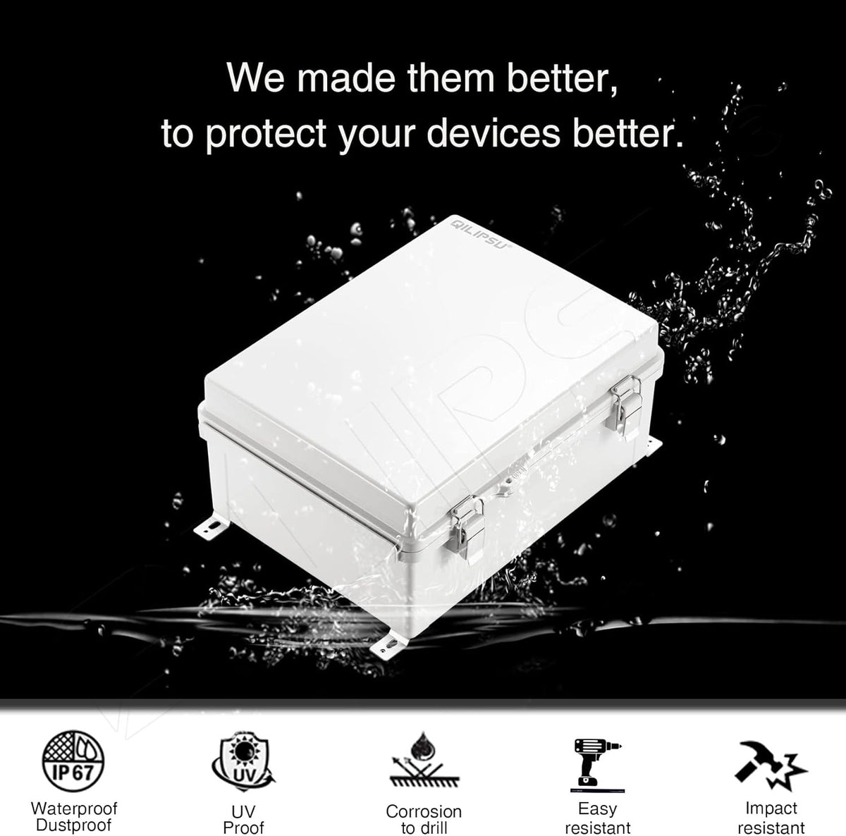 Hinged Cover Stainless Steel Latch Junction Box with Mounting Plate, ABS Plastic IP67 Waterproof Grey K3958