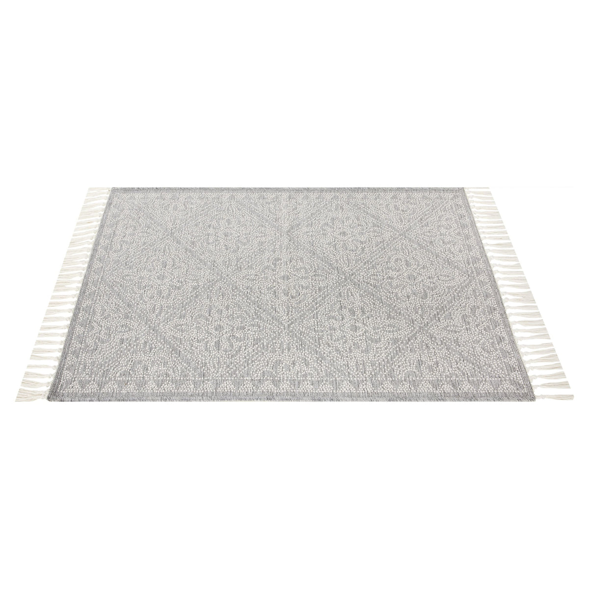 Grey Medallion Non-Skid 27" x 45" Accent Rug with Fringe H446