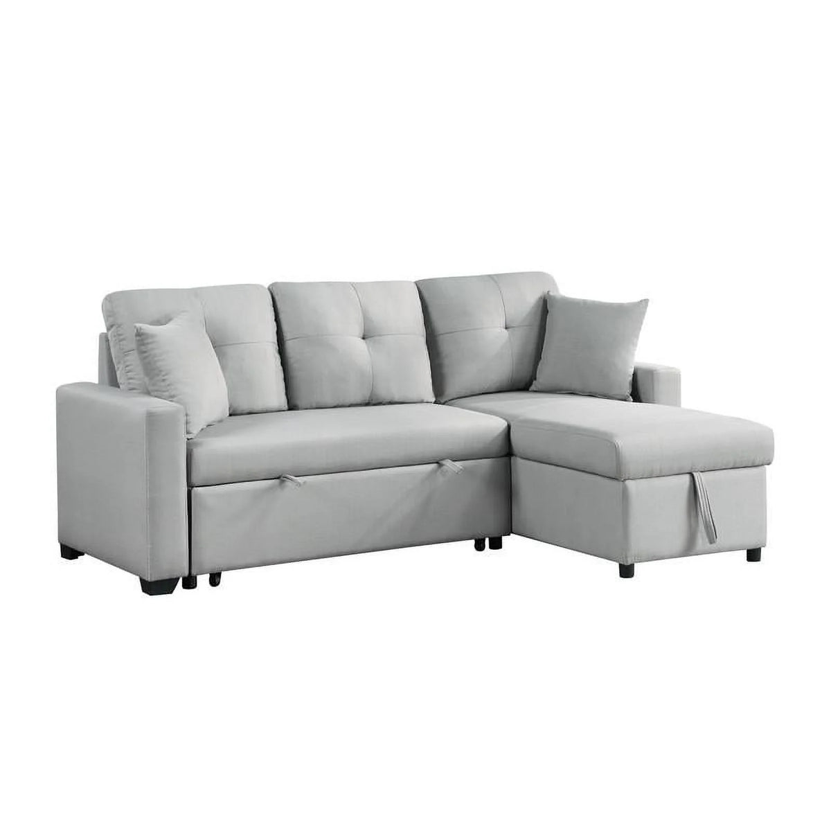 Gray Linen Reversible Sleeper Sectional Sofa with Storage Chaise A6272