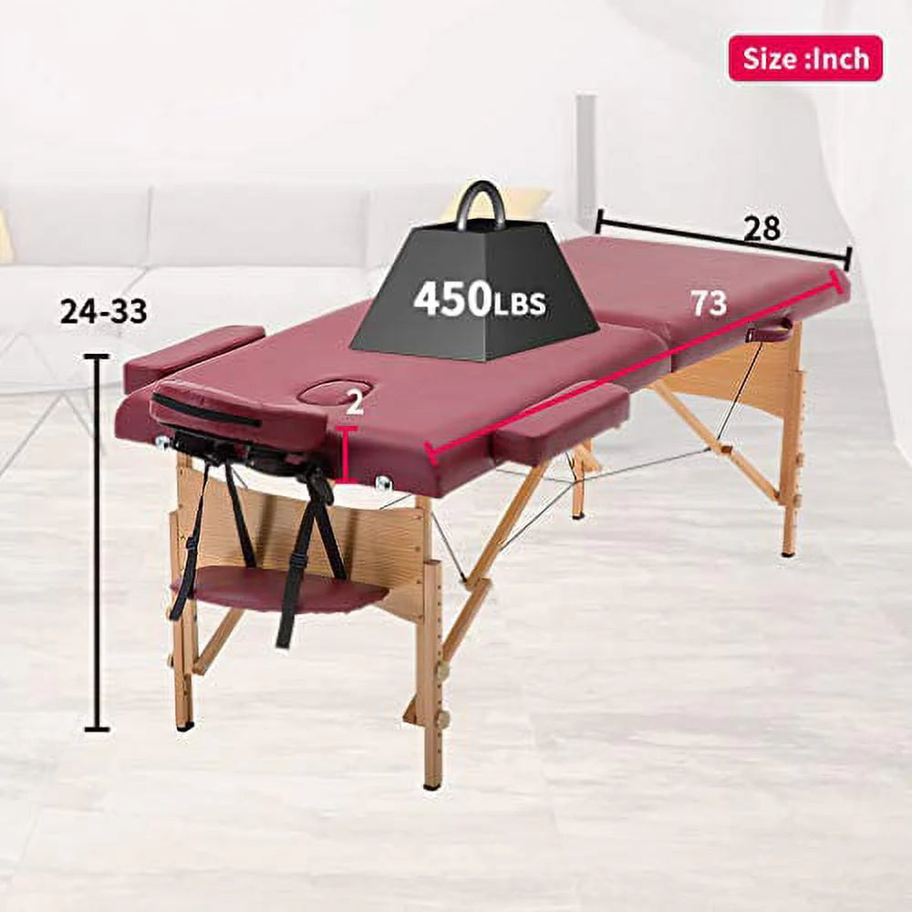 Adjustable Folding Portable Massage Table with Carry Case, Black O387258