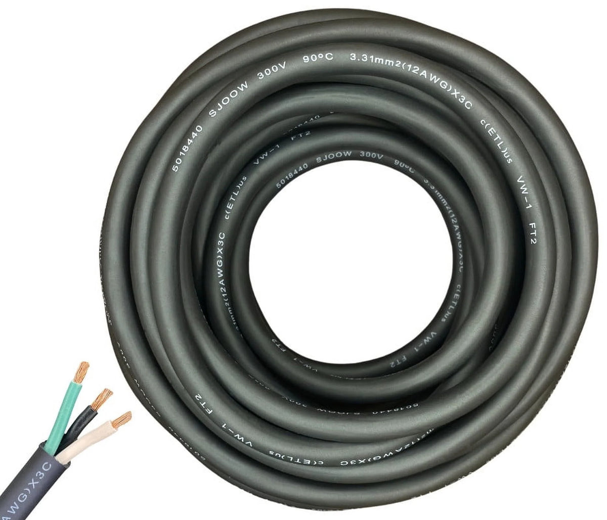 25 Feet 12 Gauge 3 Conductor Black SJOOW Cable R361