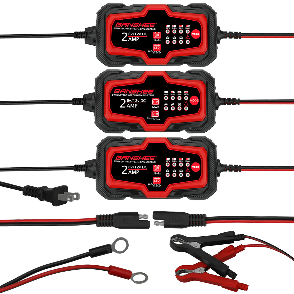 6-12V 2A Automatic Trickle Battery Charger, Pack of 3 H32211