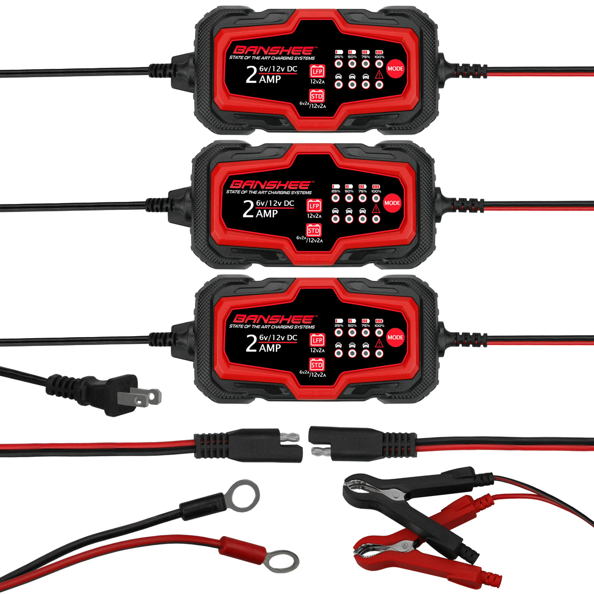 6-12V 2A Automatic Trickle Battery Charger, Pack of 3 H32211
