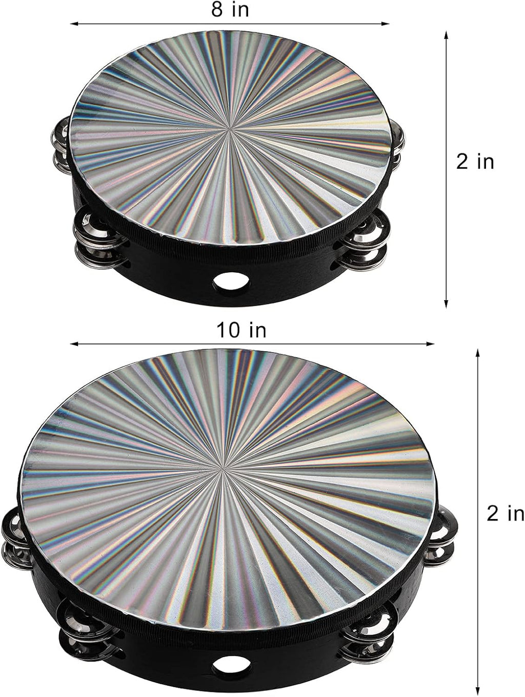 2 Pack 8/10 Inch Wood Tambourine with Double Row Jingles O620125