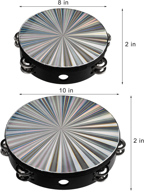 2 Pack 8/10 Inch Wood Tambourine with Double Row Jingles O620125