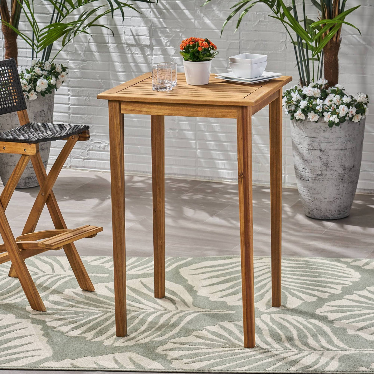 Acacia Wood Square Bar Table Q313298