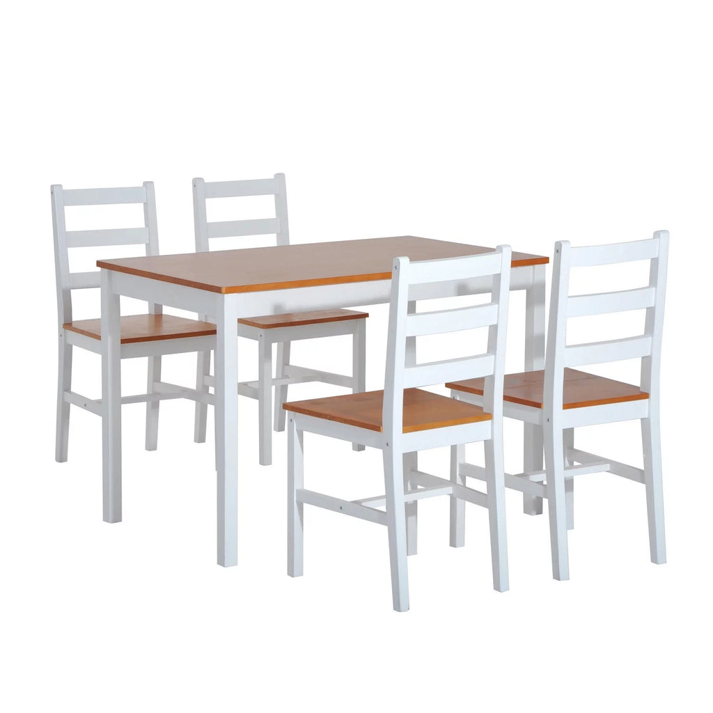 5 Piece Solid Pine Wood Table and High Back Chair Dining Set V212
