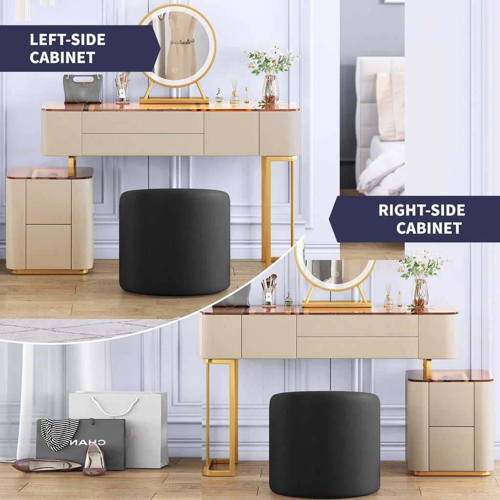 Vanity Set with LED Light Mirror, Drawers, Dressing Table and Chair U621