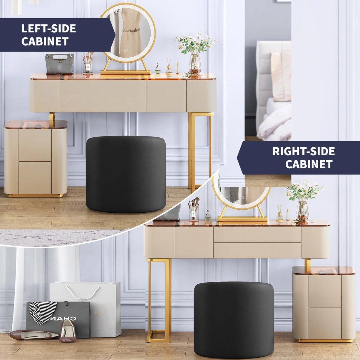 Vanity Set with LED Light Mirror, Drawers, Dressing Table and Chair U621