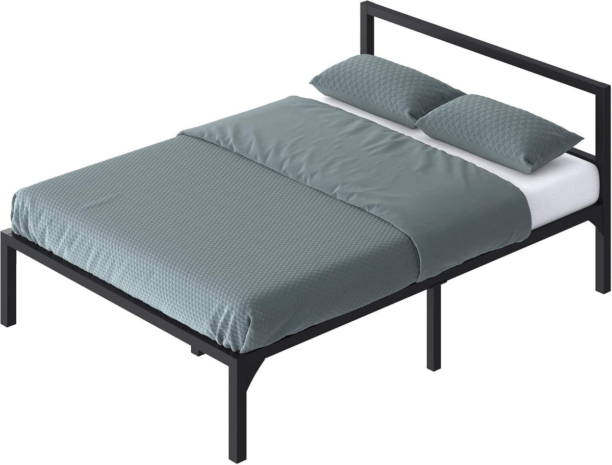 Full Size Black Metal Platform Bed Frame with Headboard Y89521