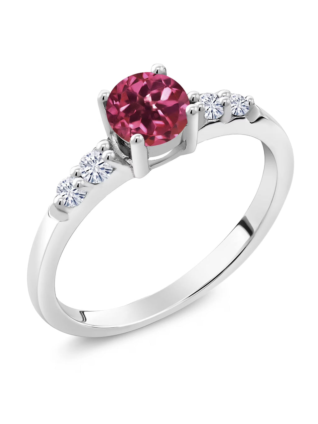 0.65 Ct Round Pink Tourmaline Lab Grown Diamond 925 Sterling Silver Ring B58072