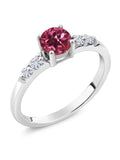 0.65 Ct Round Pink Tourmaline Lab Grown Diamond 925 Sterling Silver Ring B58072