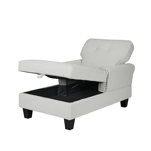 Beige Corduroy Chaise Lounge with Storage S879