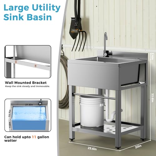 Free Standing Single Bowl Stainless Steel Utility Sink S96939