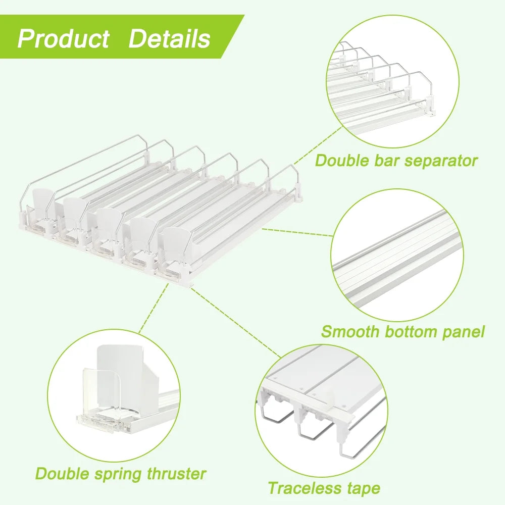 5 Rows Drink Organizer for Fridge, 16.14in Depth, White C37934