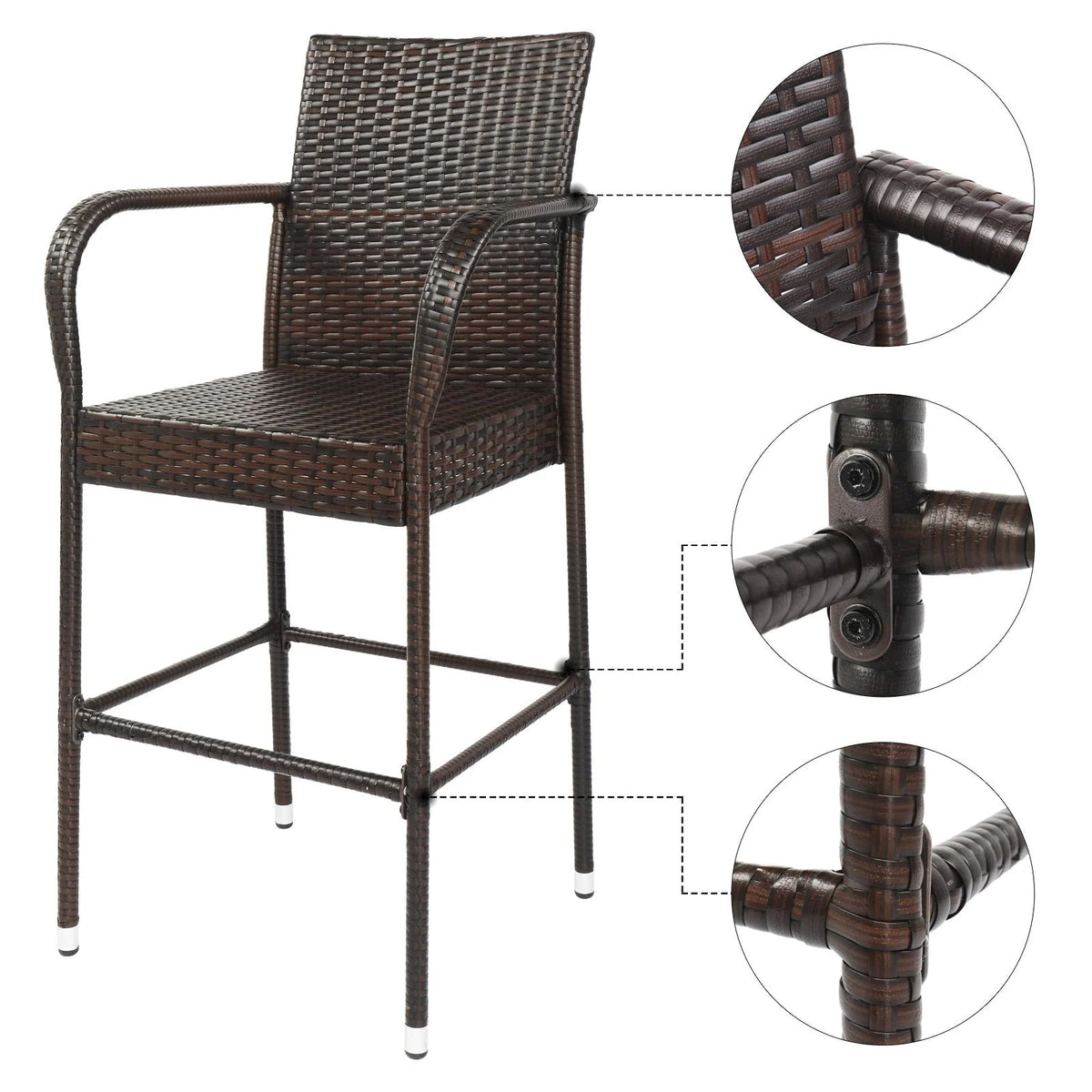 Brown Gradient Wicker Rattan Bar Stools with Footrest T780