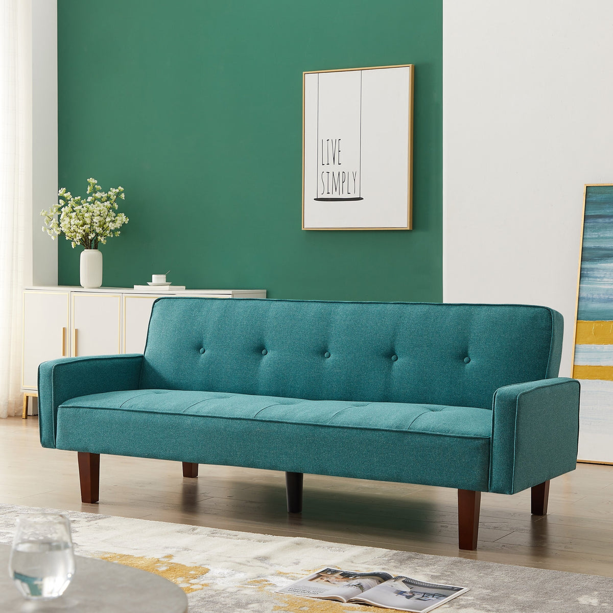 75-inch Square Arm Futon Sleeper Sofa Brown Wood Foam S55026