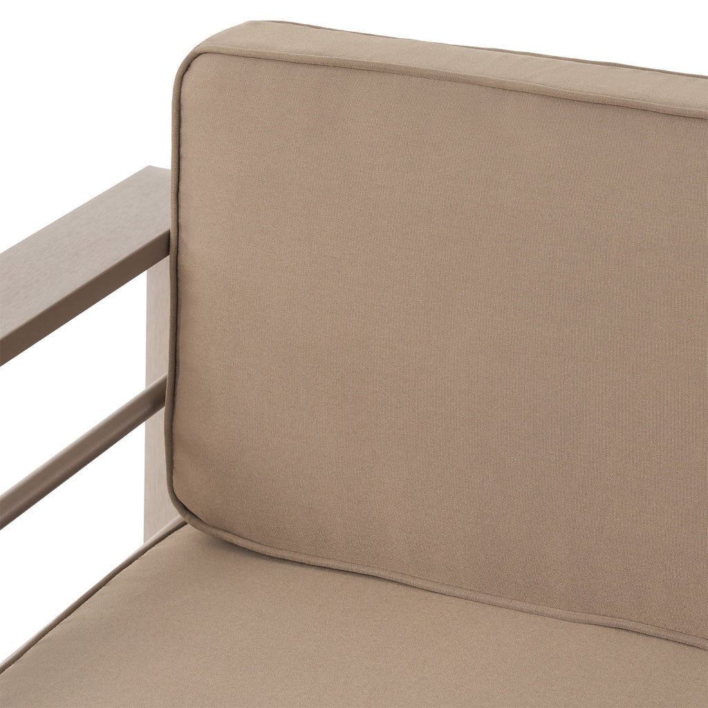 6 Seater Aluminum Sofa and Ottoman Set with Side Tables, Silver and Khaki B188