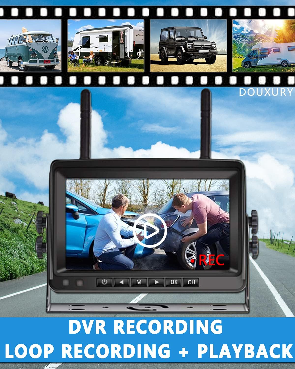 Wireless Backup Camera IP69 Waterproof 170° Wide View Angle HD 1080P with 7 Monitor U2938