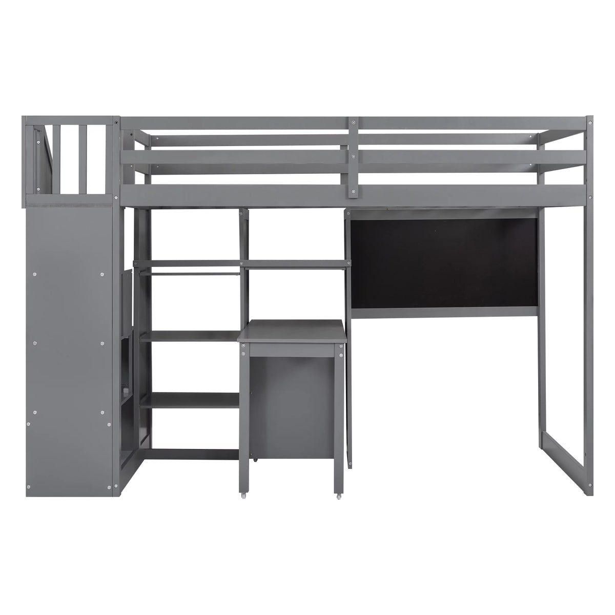 Grey Twin Size Wood Loft Bed with Desk and Storage I8250