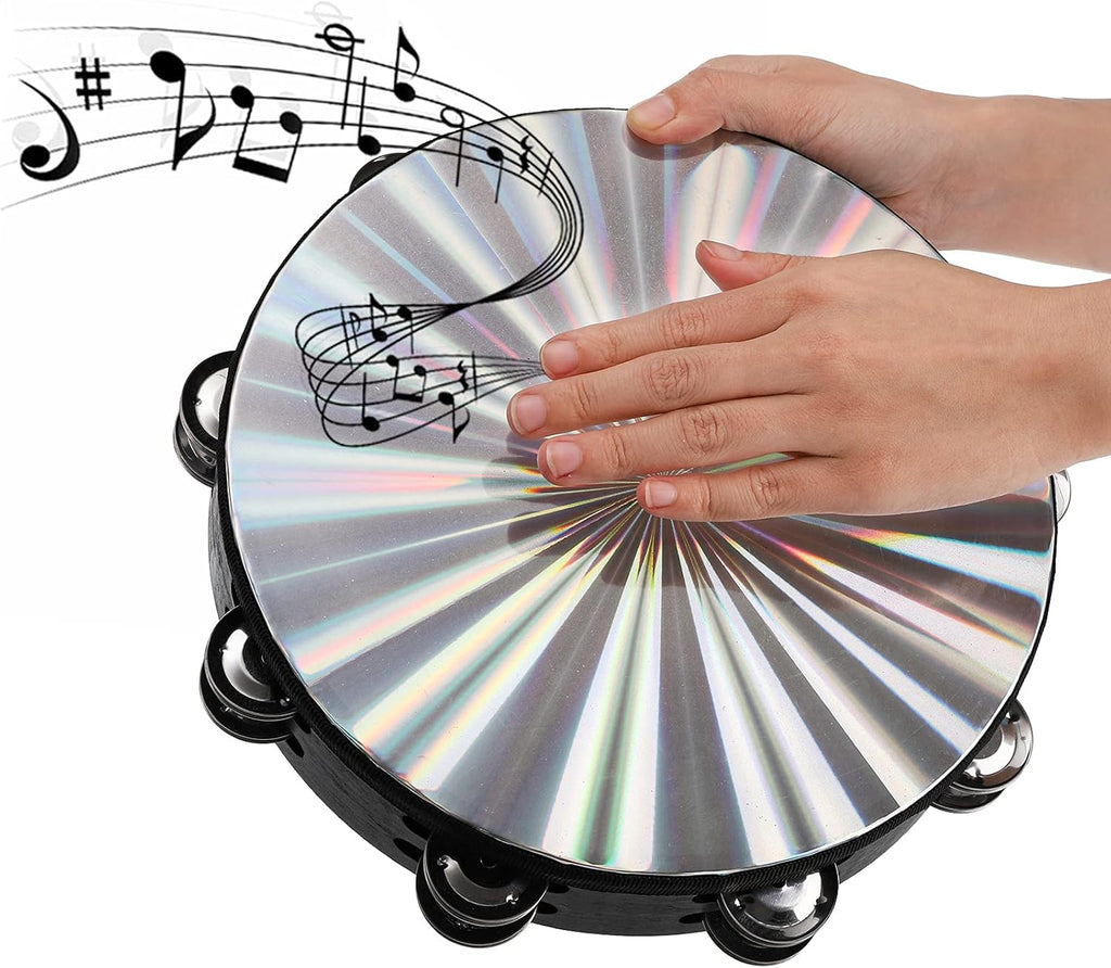 2 Pack 8/10 Inch Wood Tambourine with Double Row Jingles O620125
