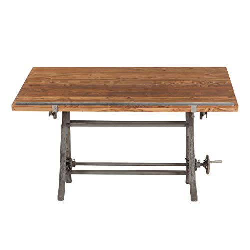 Adjustable Height Drafting Table with Iron Cast Base and Reclaimed Mango Wood Table Top N7377