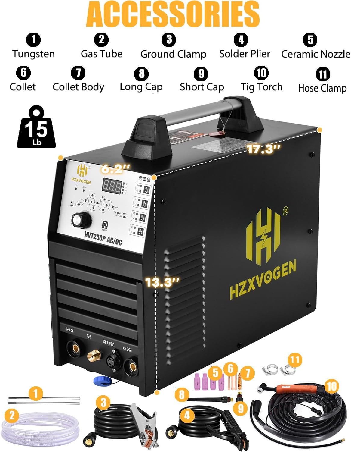 200Amp AC/DC Aluminum TIG Welder with Pulse 4 in 1 Multiprocess Welding Machine Dual Voltage 110V/220V IGBT Inverter HF TIG/Stick/Arc/Spot Welder A5166