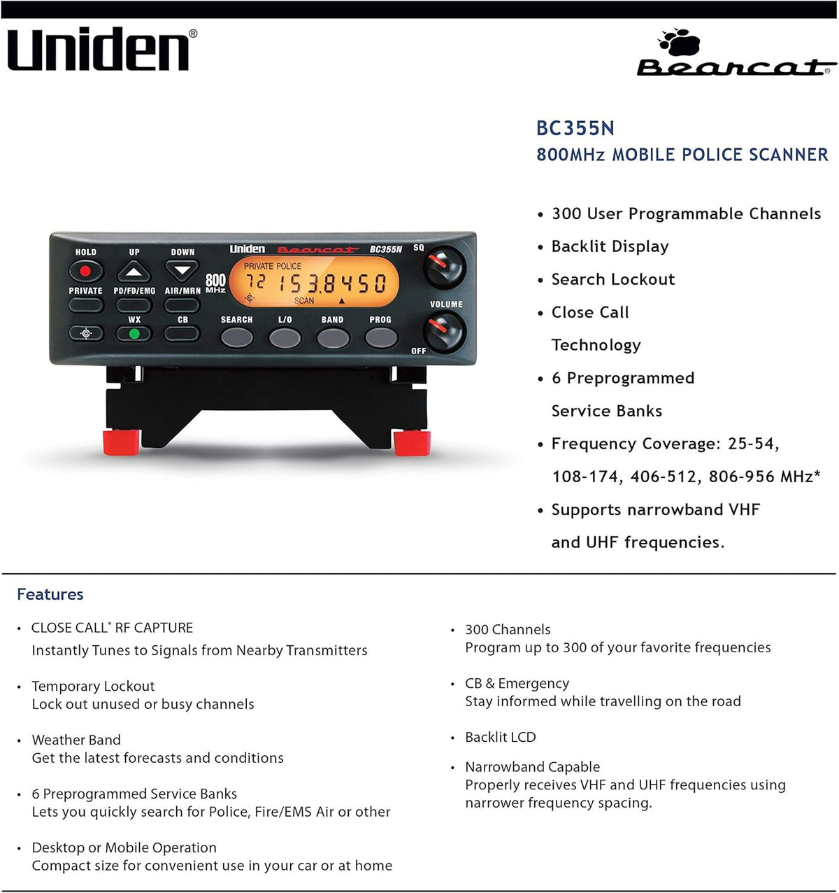 800 MHz 300-Channel Base/Mobile Scanner, Black G476182
