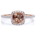 1.75 Carat Cushion Cut created morganite Halo Engagement Ring in 18k Rose Gold over Silver V379