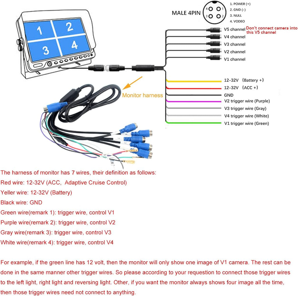 9 inch 4 x Heavy Camera Backup Camera Monitor Kit with Quad Split Screen G580275